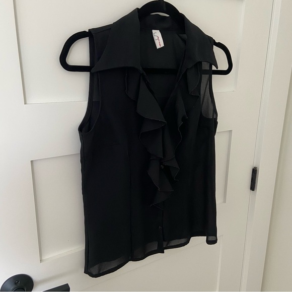 Vintage 90s Suzy Shier Black Ruffle Blouse - Picture 2 of 14